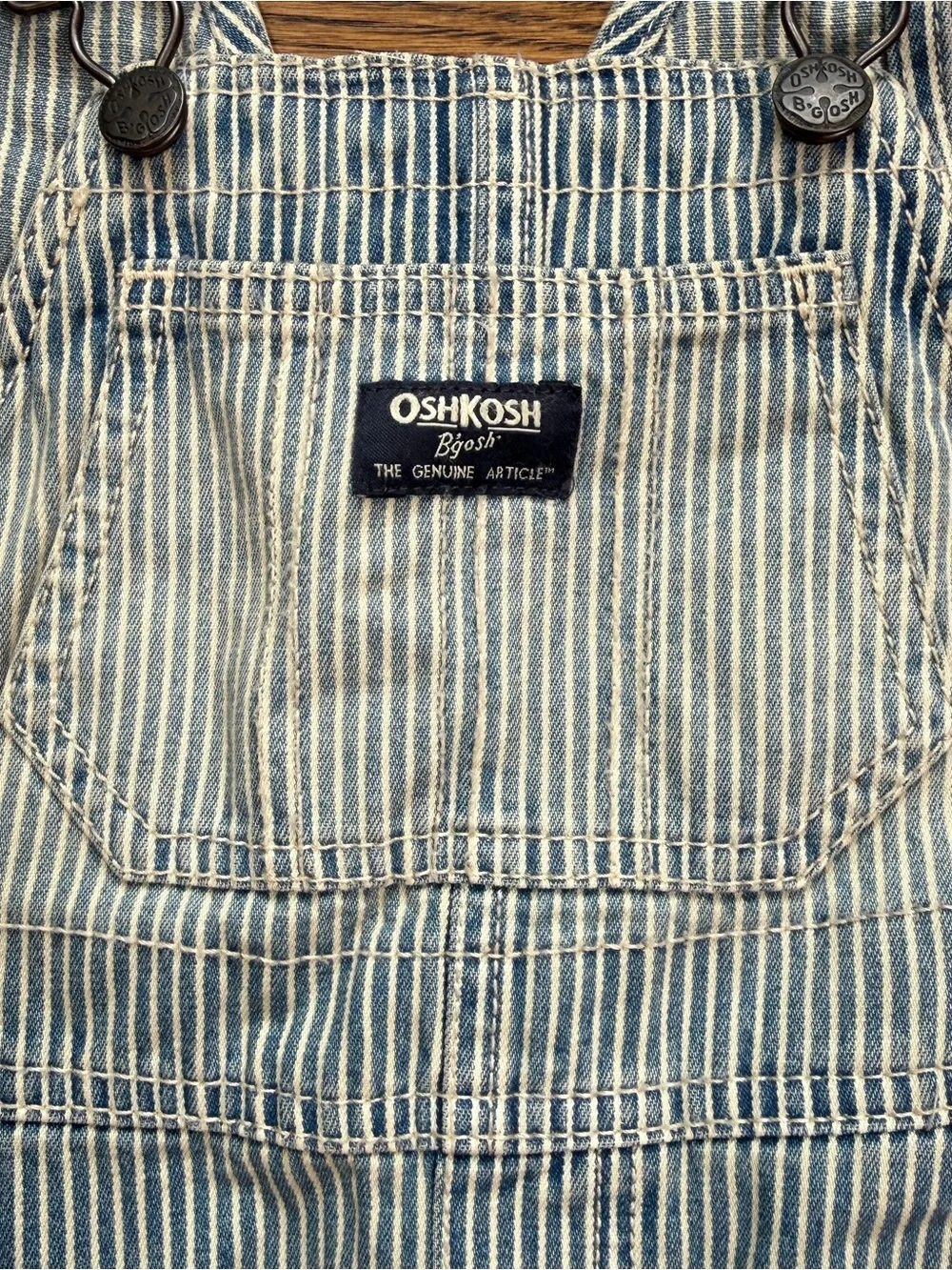 OshKosh B'gosh Kids Light Blue White Pinstripe Train Conductor Overalls Size 2T